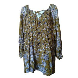 Free People Women's XS Long Sleeve Oversized Floral Boho Peasant Tunic Blouse